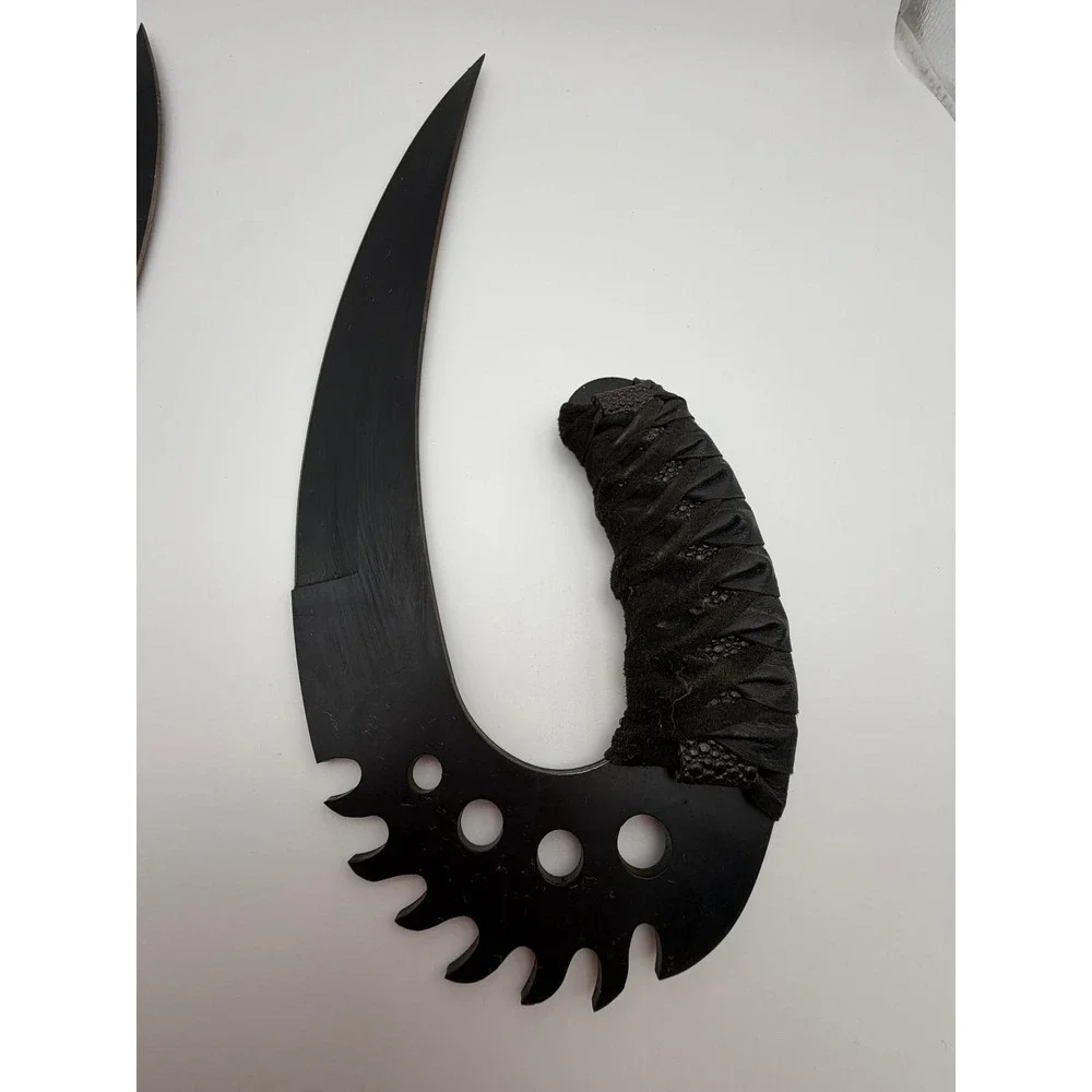 Dual Fantasy Hook Blades Matte Black Serrated Curved Tactical Display Knives Set